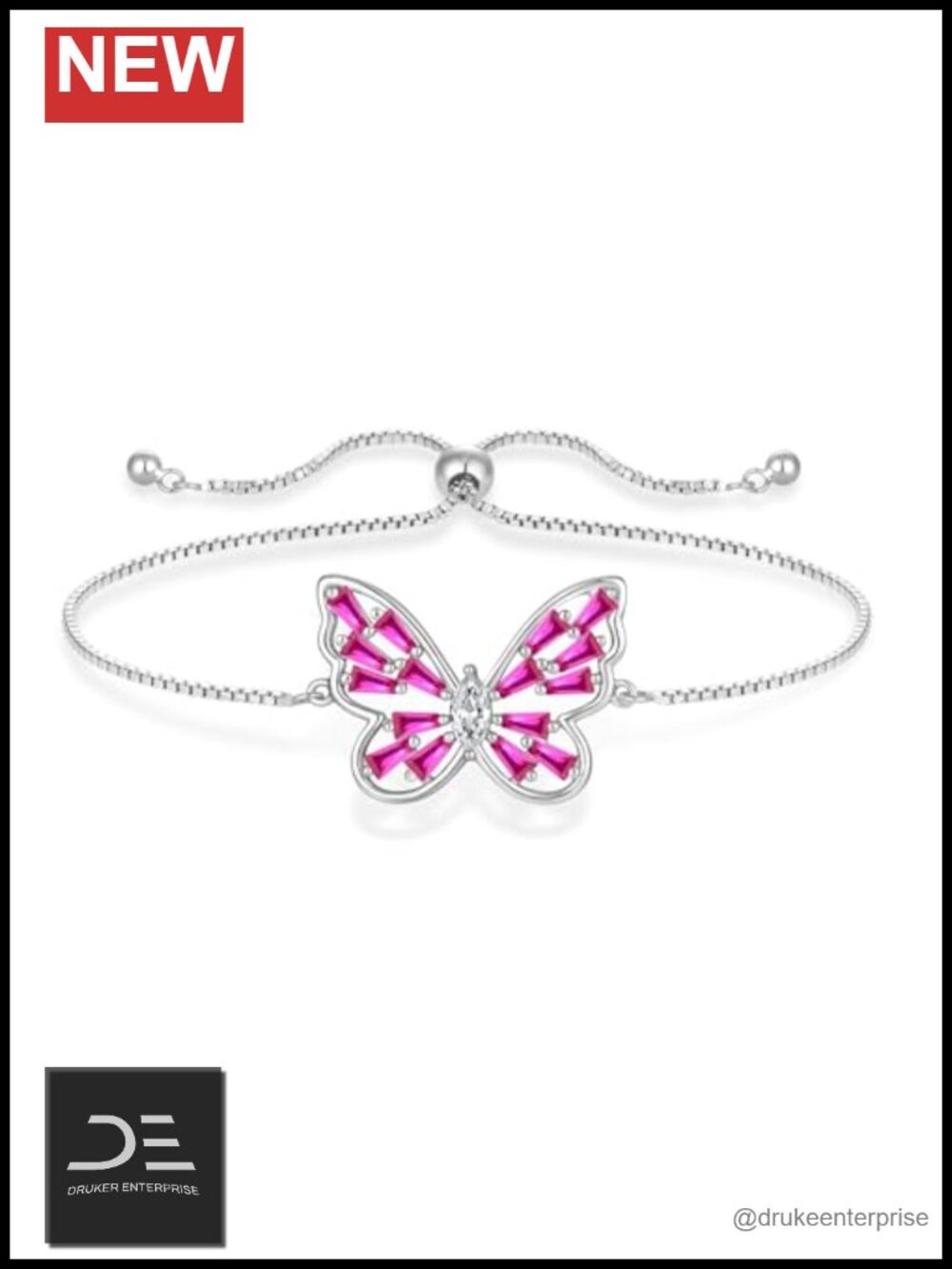 925 Sterling Silver Birthstone Butterfly Bracelet Women Jewelry